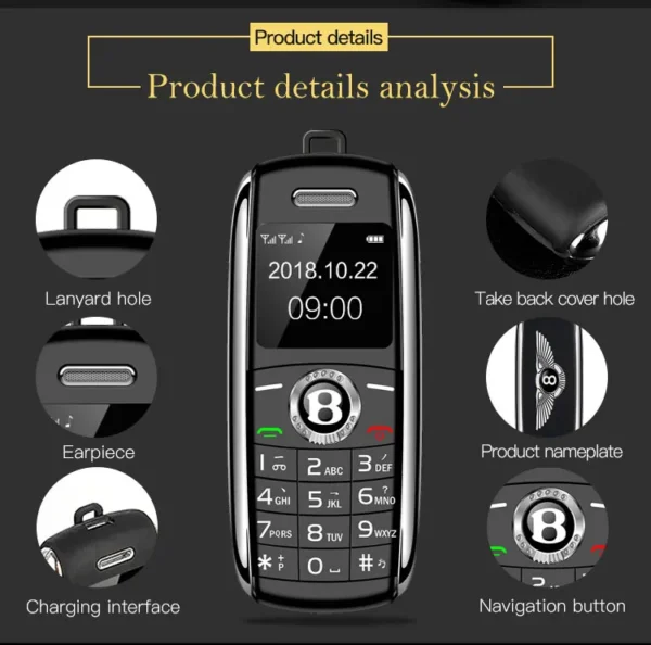 Mini téléphone portable débloqué pour la salle de bain, numéroteur Bluetooth, mains, MP3, voix magique, touristes, Sim, le plus petit téléphone portable, 0.66 ", richesse – Image 4