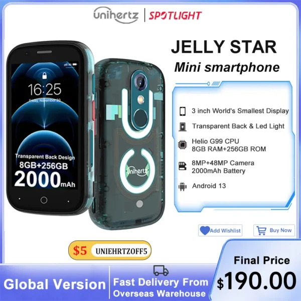 Unihertz Jelly Star Mini Smartphone Android 13 8GB 256GB lumière LED débloqué coque arrière transparente téléphones portables 48MP téléphone Portable